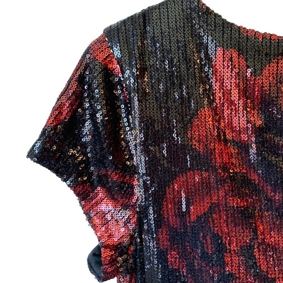 Connected Apparel Black and Red Sequin Midi Dress - Picture 8 of 11